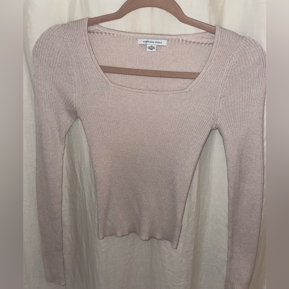 AMERICAN EAGLE, cream, square neck, ribbed, form fitting, sweater, never worn
